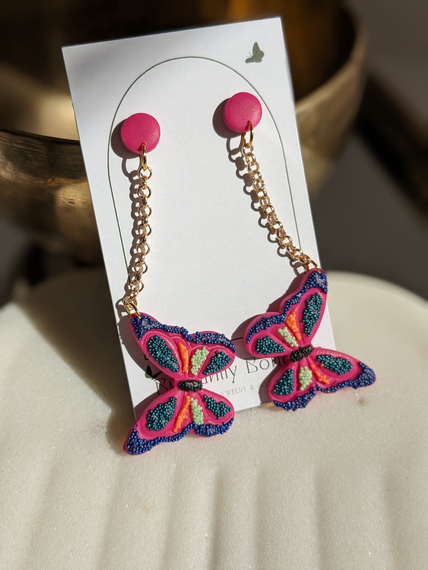 Beaded Butterfly Drop Earrings