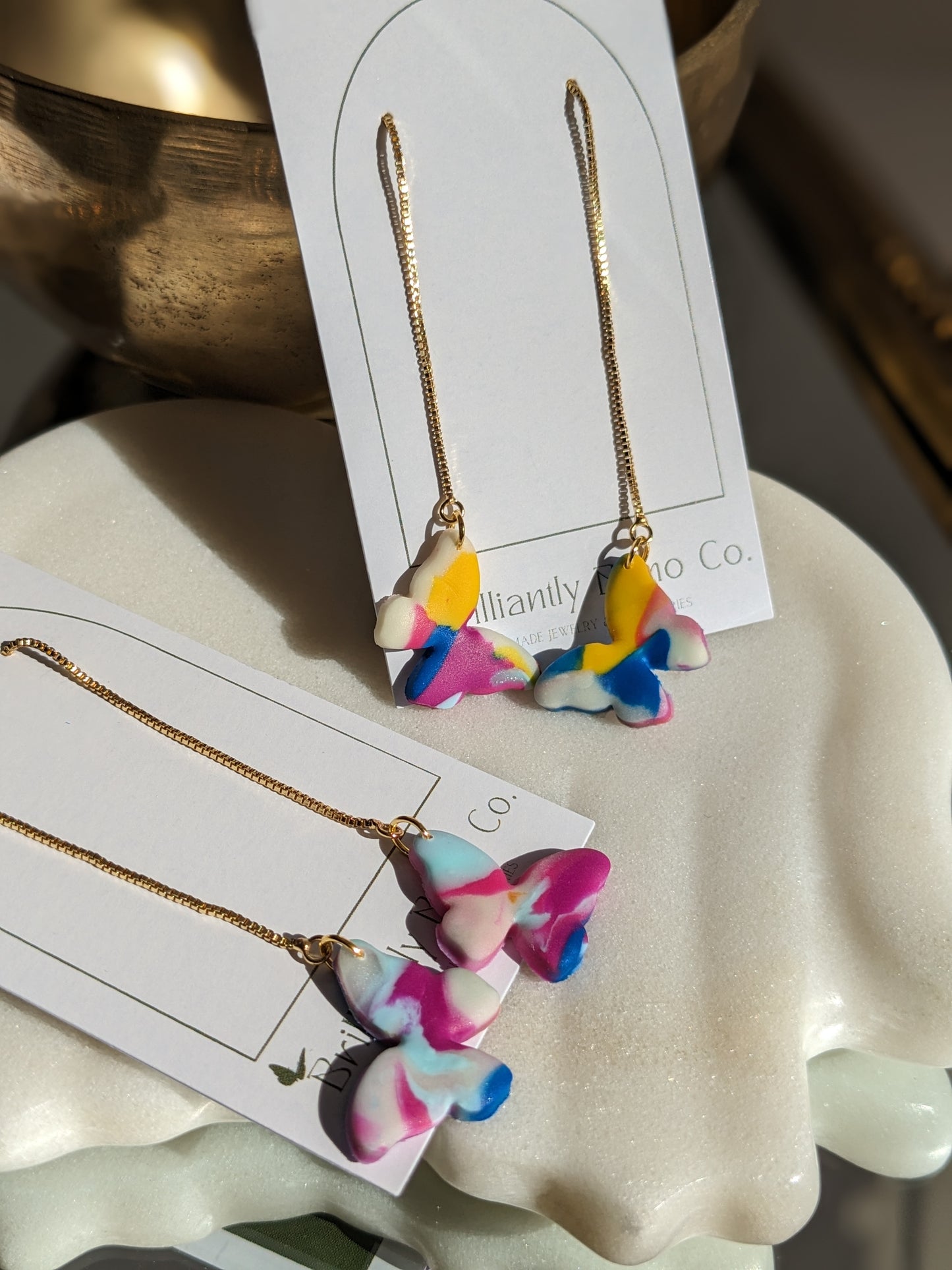 Rainbow Tie Dye Butterfly Threader Earrings