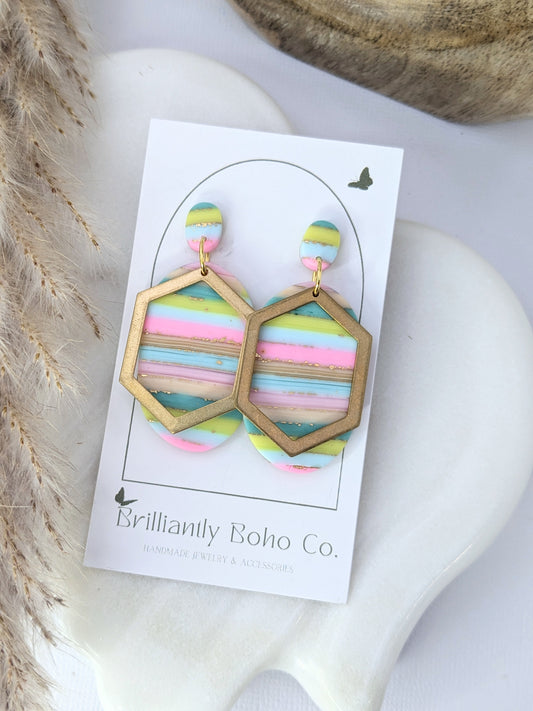 Pastel Dangles with Gold Hexagon