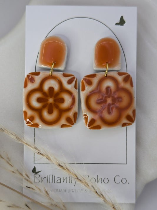 Orange Glazed Tuscan Tile Dangles