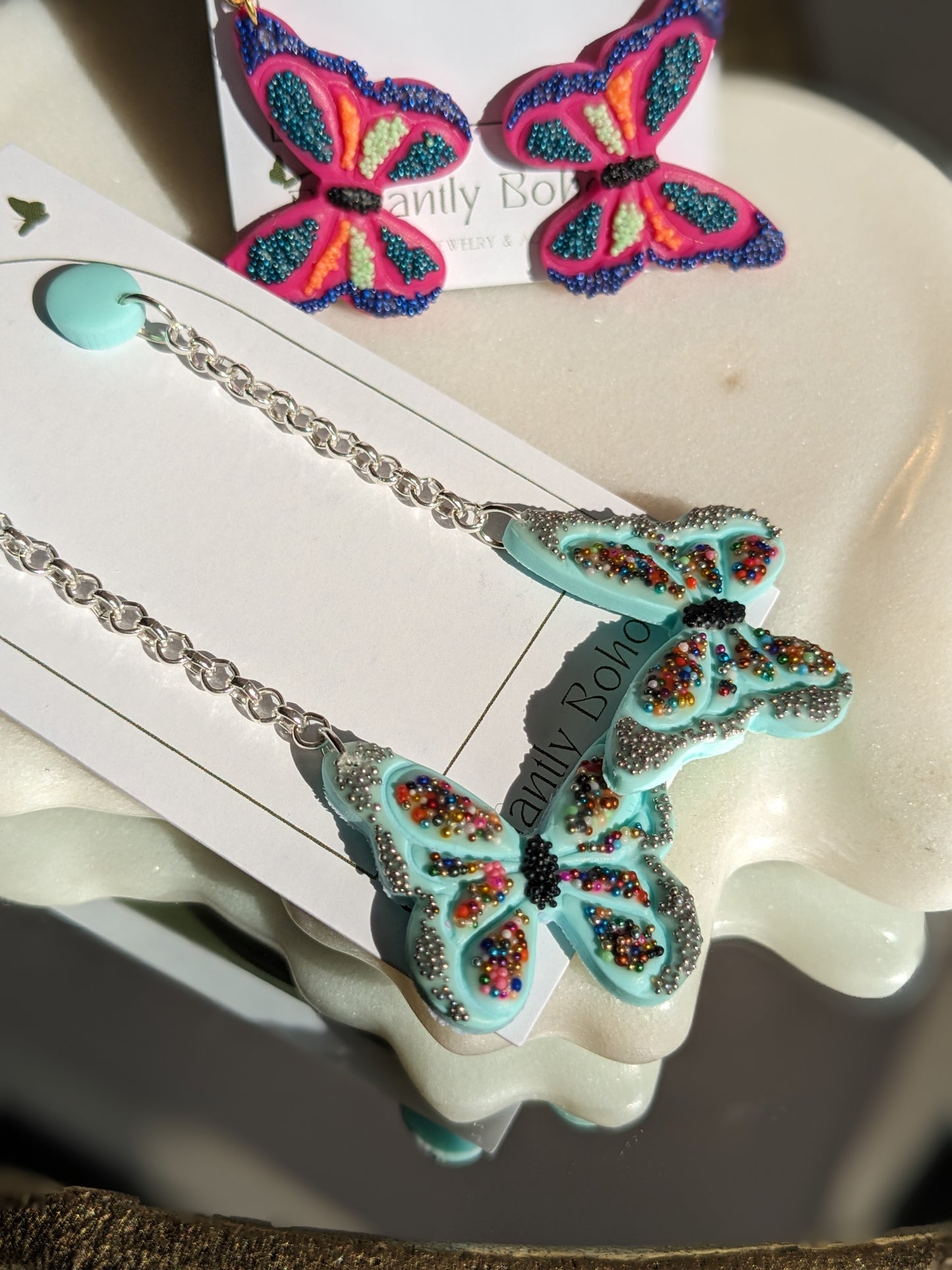 Beaded Butterfly Drop Earrings