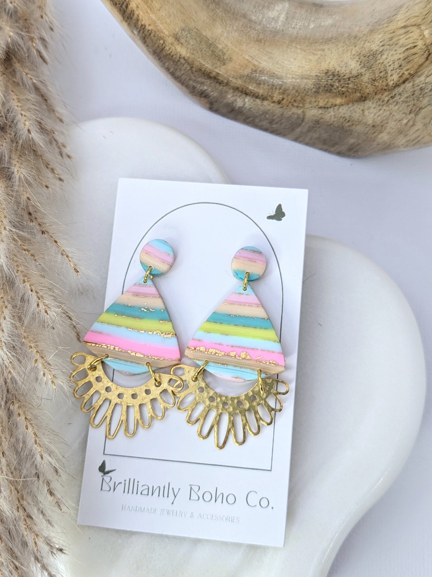 Pastel Stripe Dangle with Frilly Gold Arch