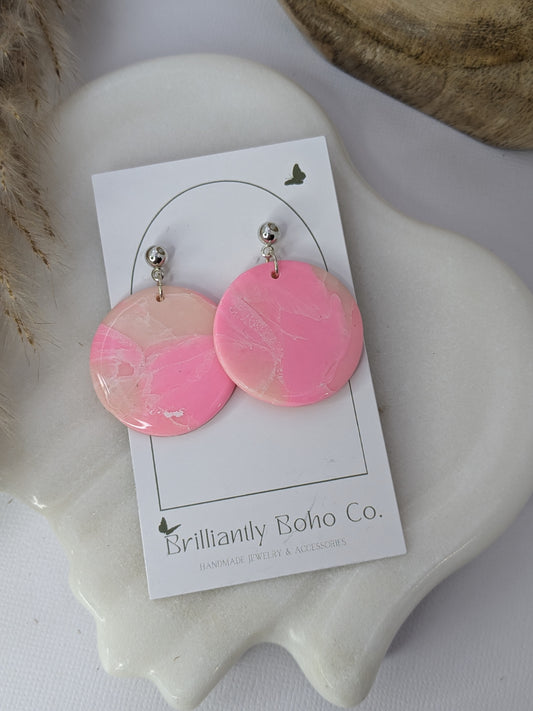 Pink Marble Circle Dangle