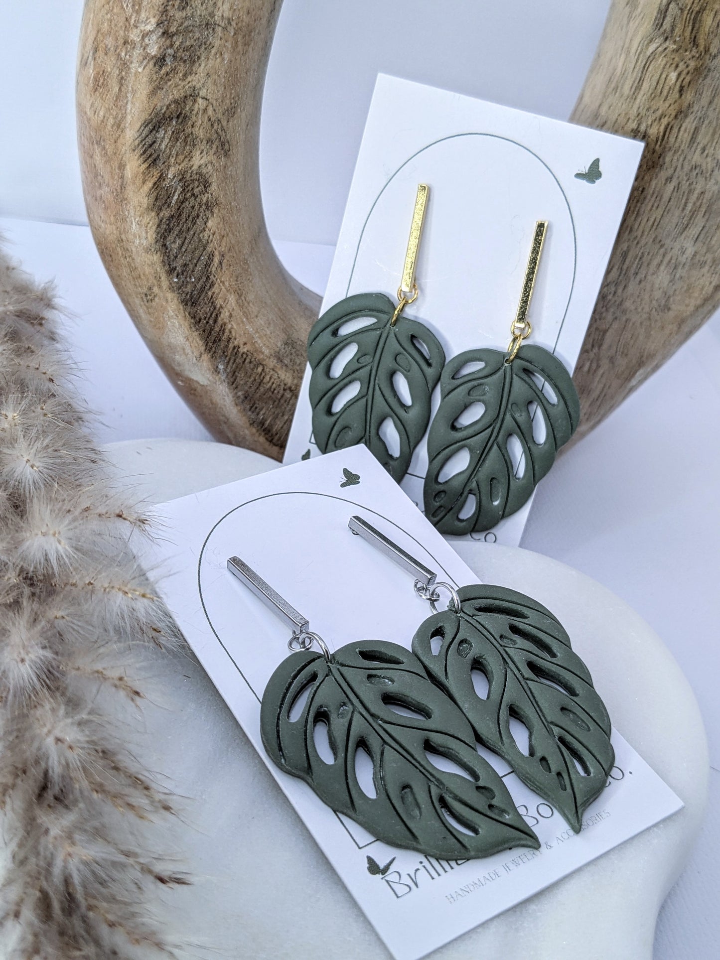 Sage Green Monstera Dangles