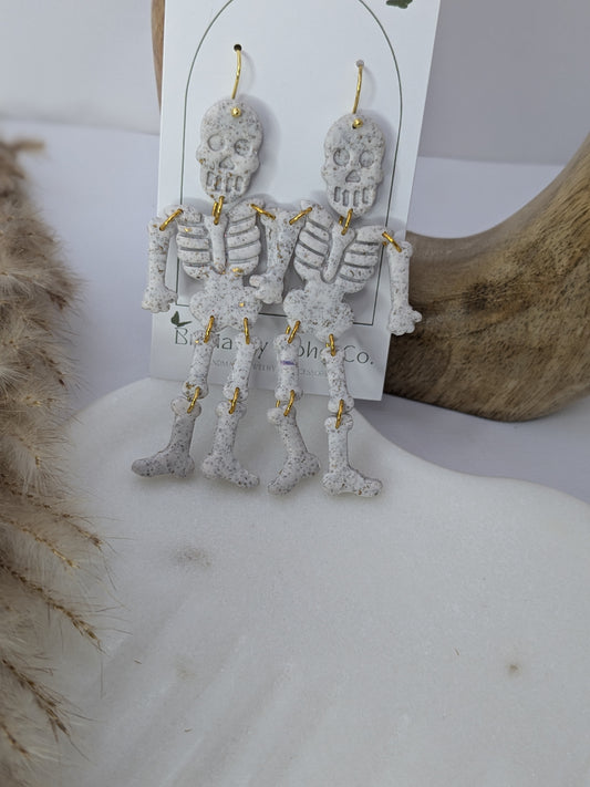 Grey and Gold Glitter Skeleton Dangles