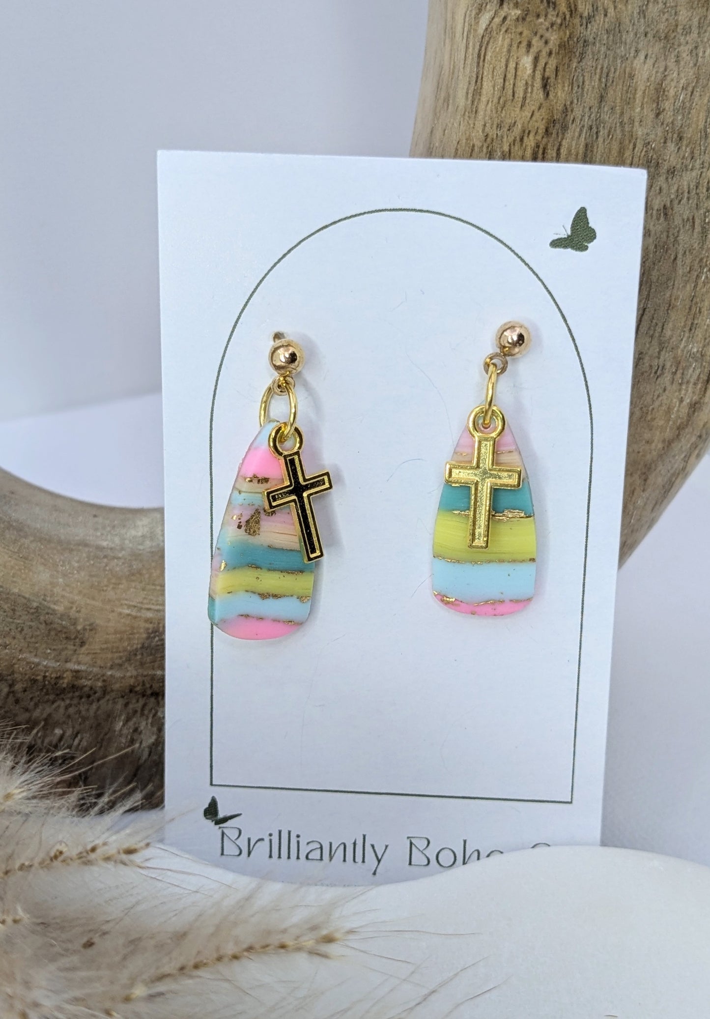 Petite Pastel Dangles with Gold Cross