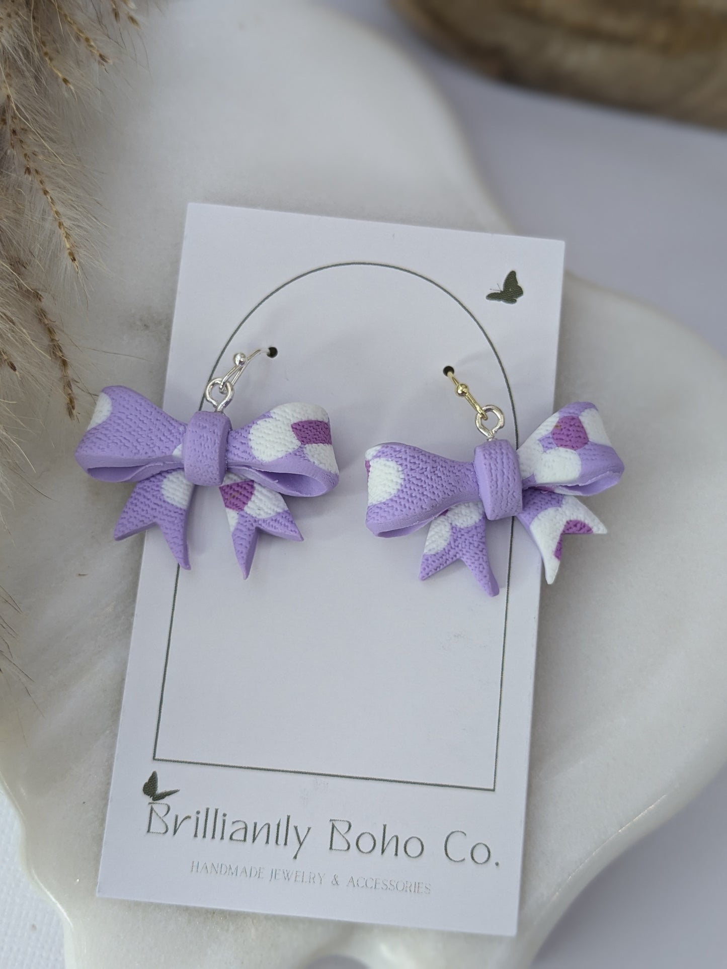 Purple Floral Bow Dangles