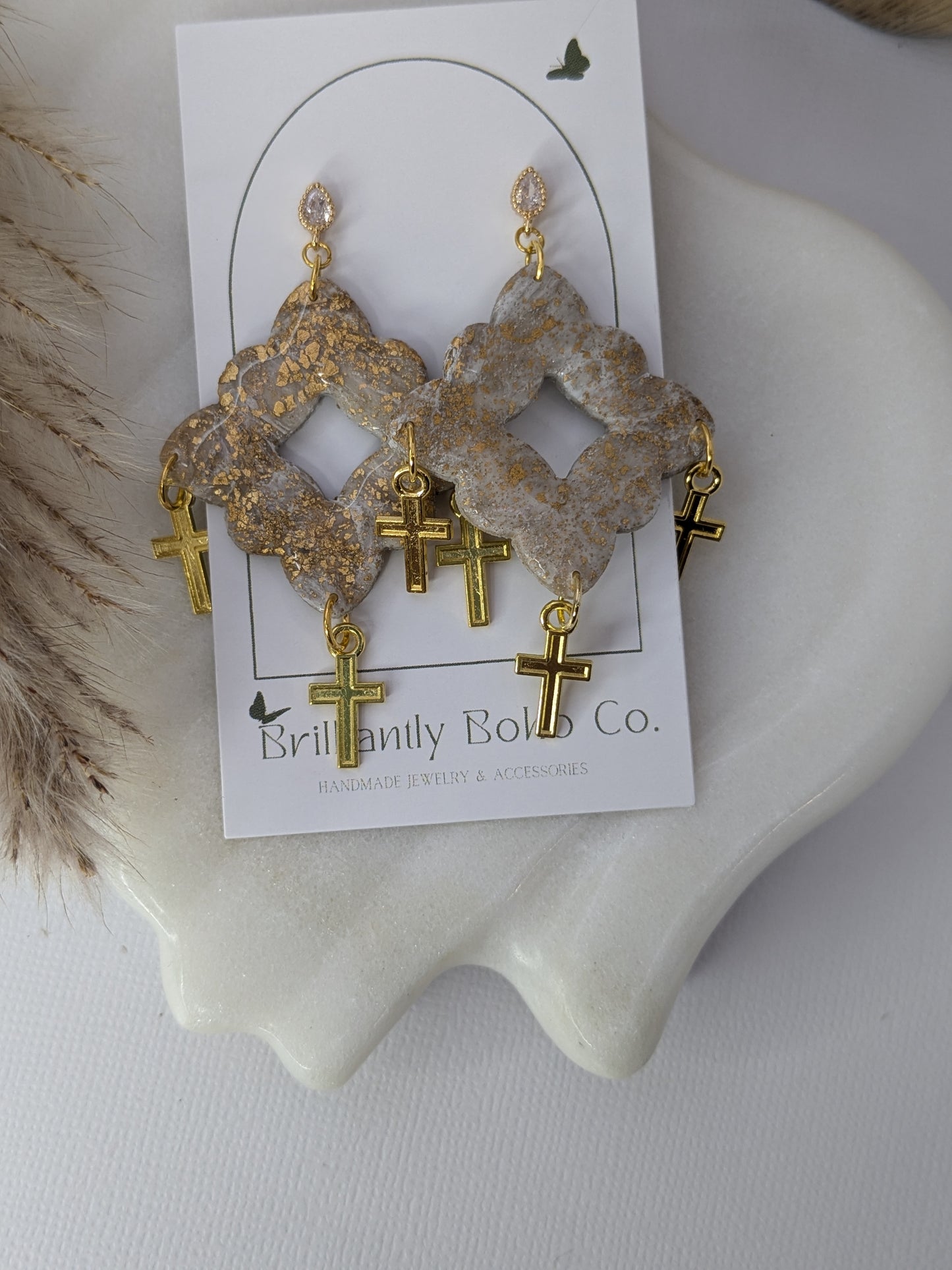 Gold Marble Cross Dangles