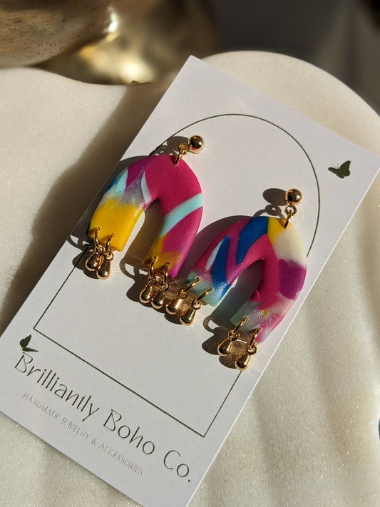 Mini Rainbow Tie Dye Arches, with Gold Toggles