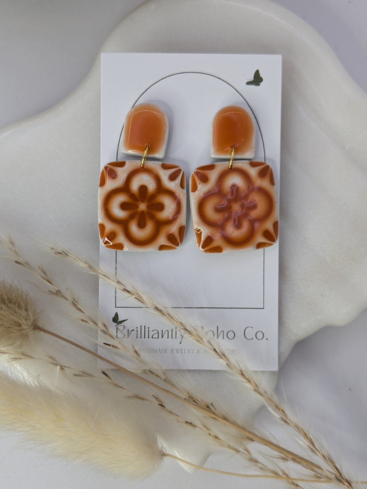 Orange Glazed Tuscan Tile Dangles